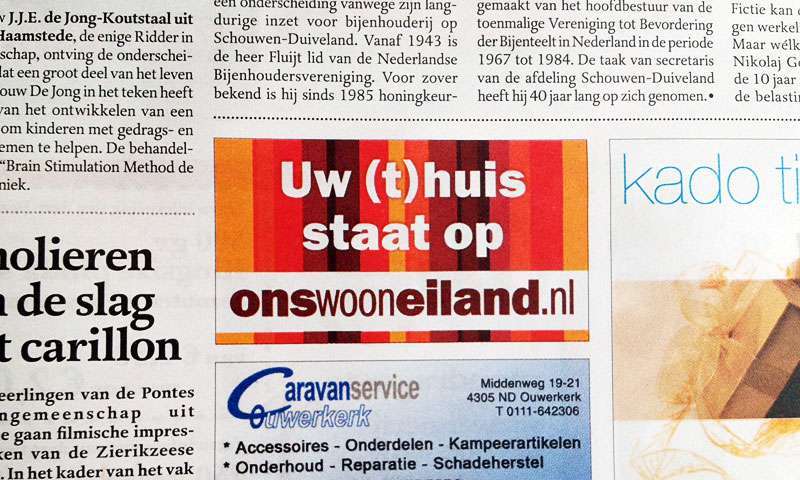 Advertentie - Uw (t)huis staat op onswooneiland.nl - offlinecampagne.